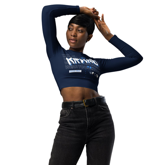 "Wear Your KRWN" Long-sleeve Crop Top (Navy)