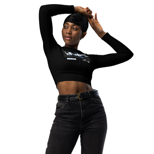 "Wear Your KRWN"  Long-sleeve Crop Top (Black)