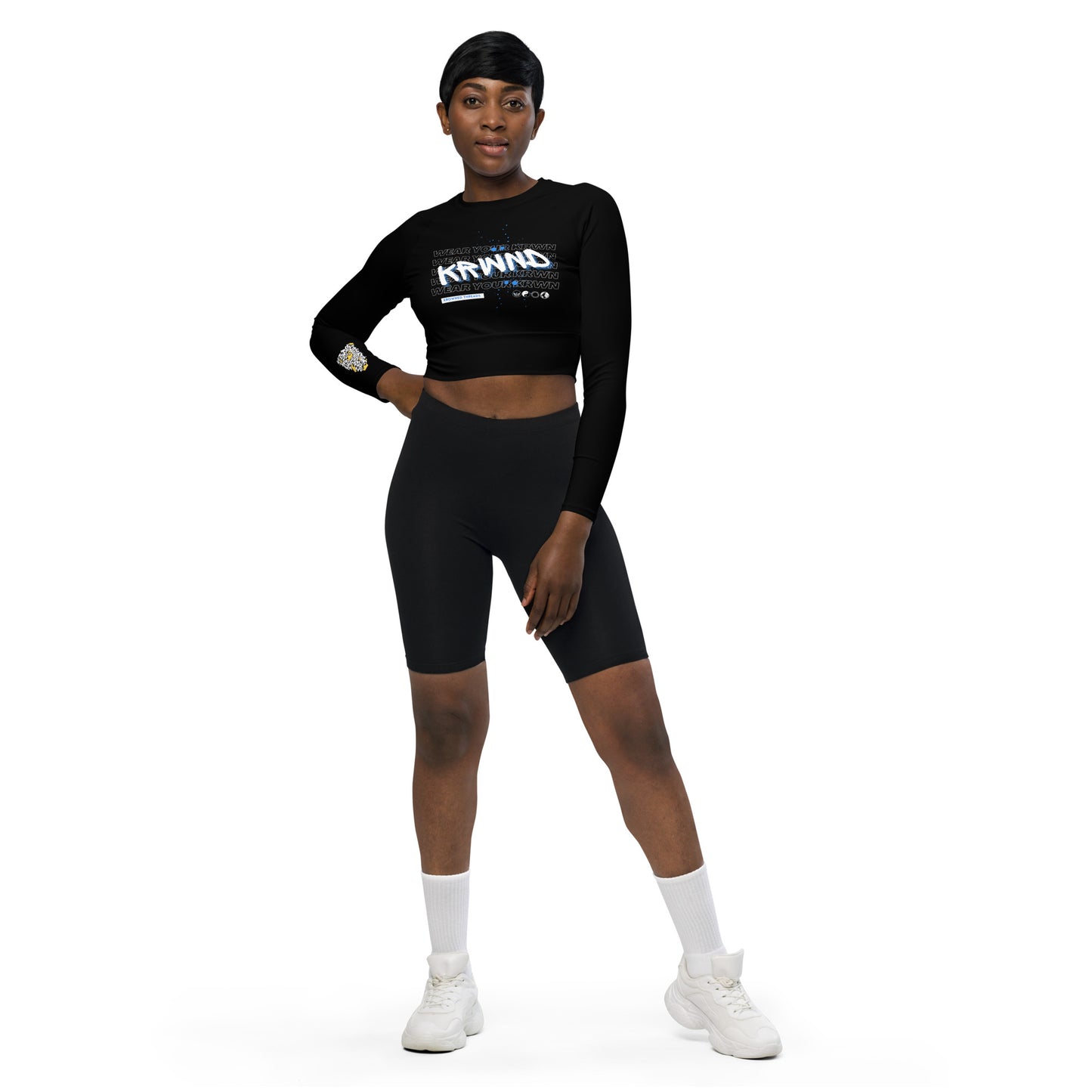 "Wear Your KRWN"  Long-sleeve Crop Top (Black)